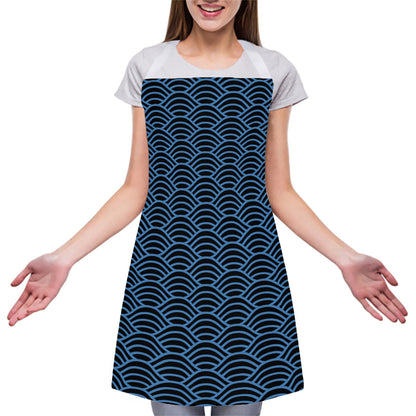 Blue And Black Japanese Pattern Print Adjustable Apron