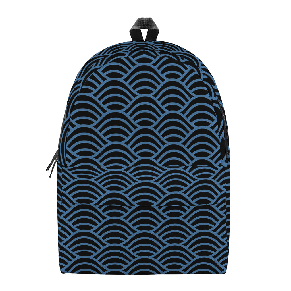 Blue And Black Japanese Pattern Print Backpack