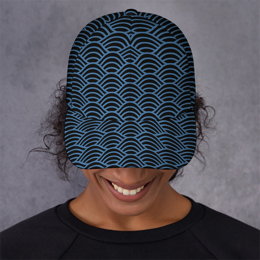 Blue And Black Japanese Pattern Print Baseball Cap