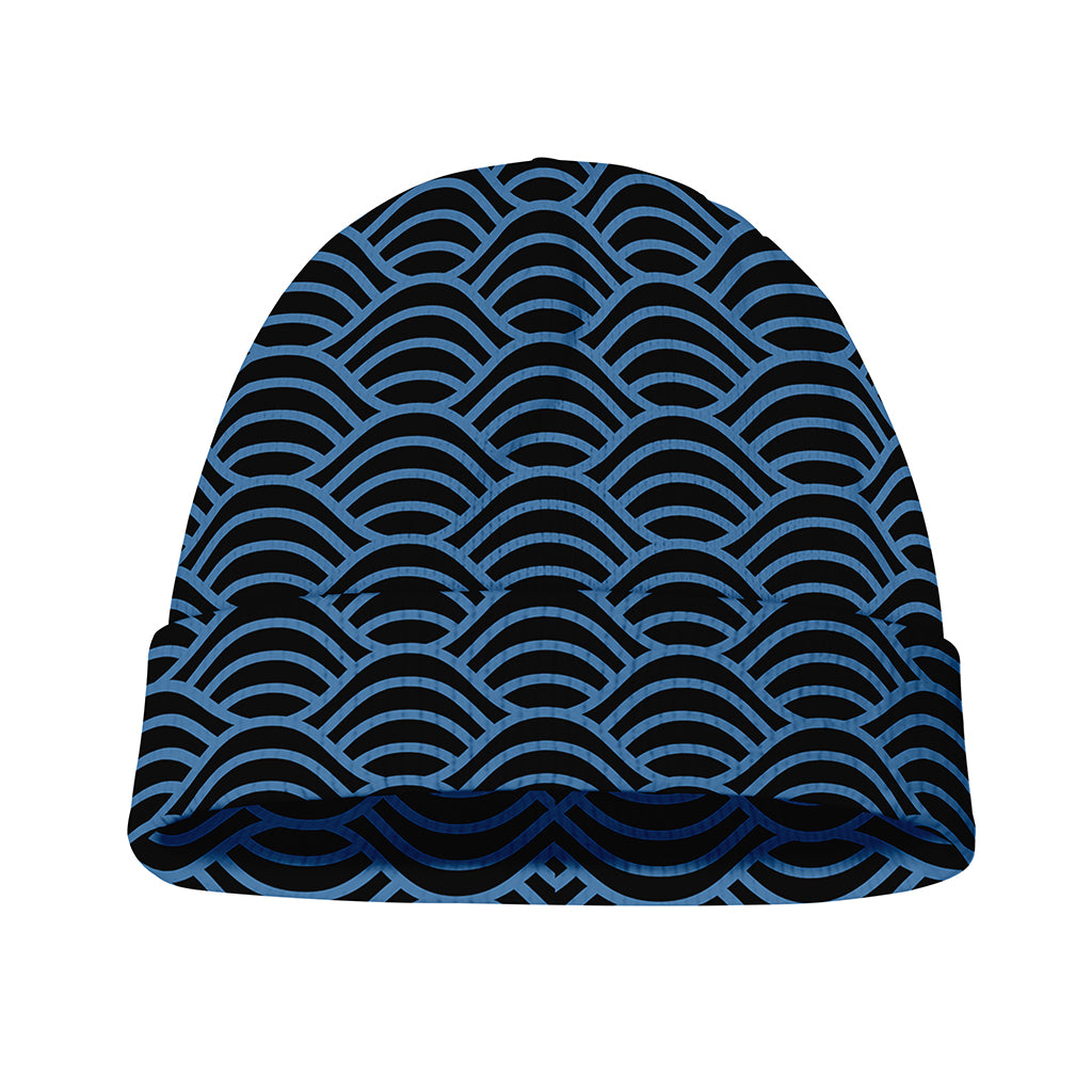 Blue And Black Japanese Pattern Print Beanie