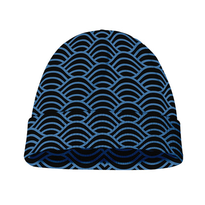 Blue And Black Japanese Pattern Print Beanie