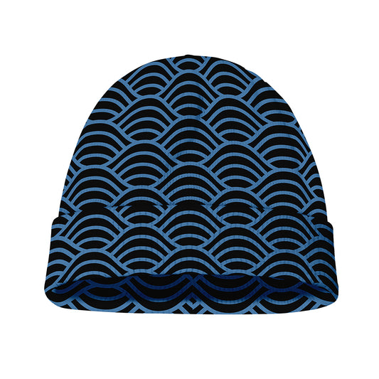 Blue And Black Japanese Pattern Print Beanie
