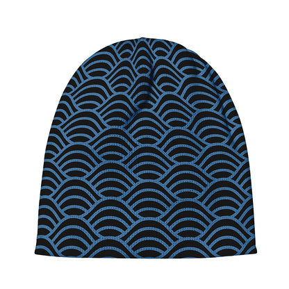 Blue And Black Japanese Pattern Print Beanie
