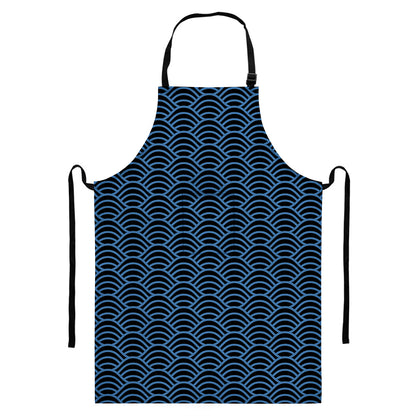 Blue And Black Japanese Pattern Print Bib Apron With Pocket