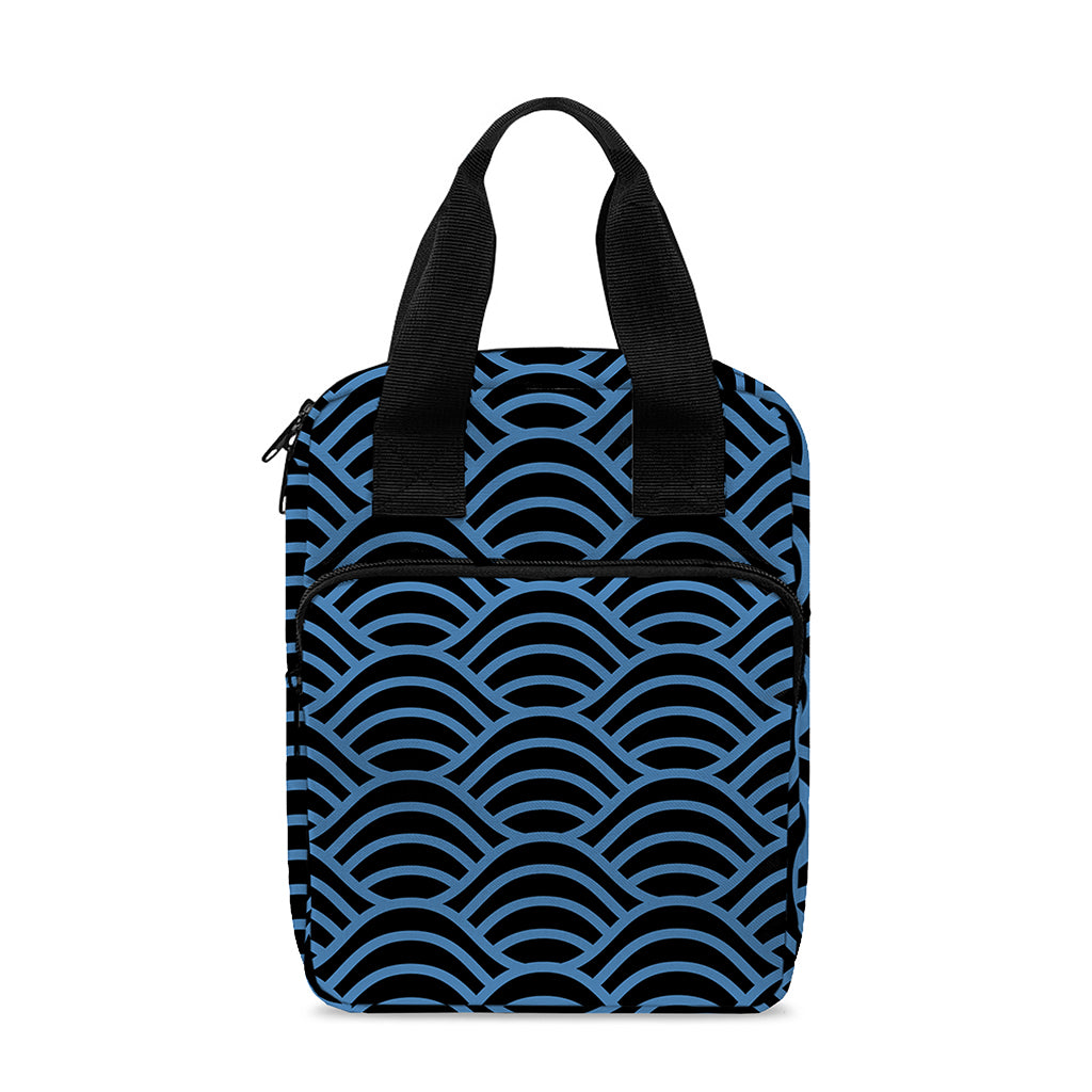 Blue And Black Japanese Pattern Print Bible Tote Bag