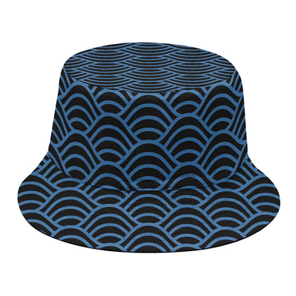 Blue And Black Japanese Pattern Print Bucket Hat
