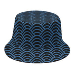 Blue And Black Japanese Pattern Print Bucket Hat