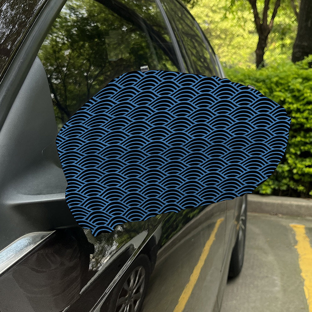 Blue And Black Japanese Pattern Print Car Side Mirror Covers