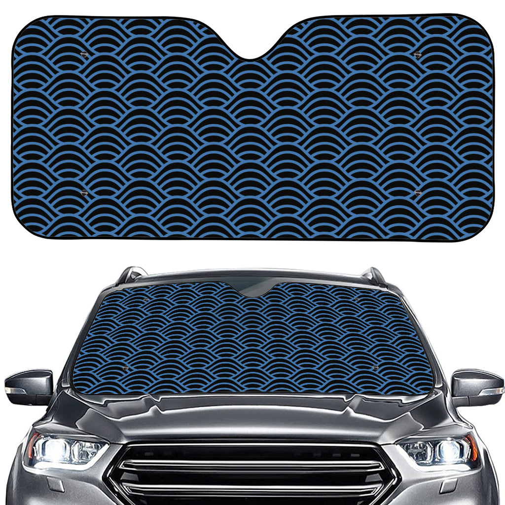 Blue And Black Japanese Pattern Print Car Windshield Sun Shade