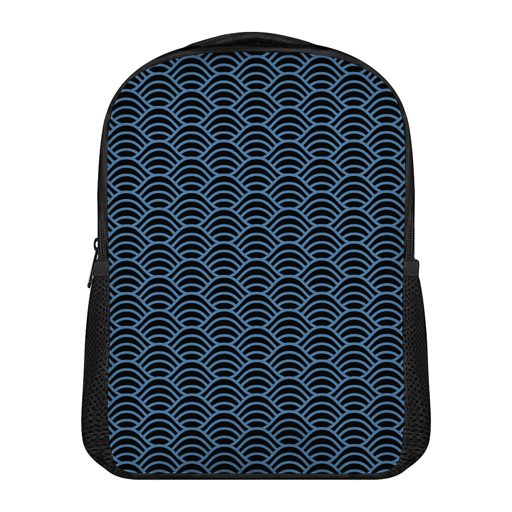 Blue And Black Japanese Pattern Print Casual Backpack