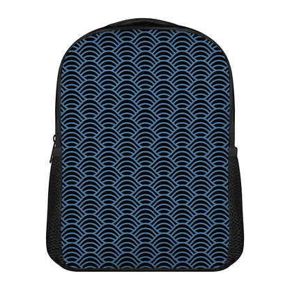 Blue And Black Japanese Pattern Print Casual Backpack
