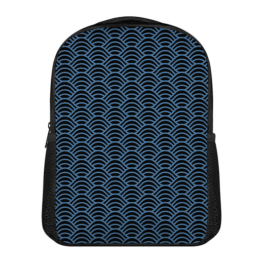 Blue And Black Japanese Pattern Print Casual Backpack
