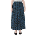 Blue And Black Japanese Pattern Print Chiffon Maxi Skirt
