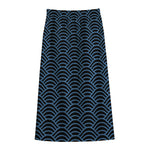 Blue And Black Japanese Pattern Print Cotton Front Slit Maxi Skirt