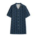 Blue And Black Japanese Pattern Print Cotton Hawaiian Shirt
