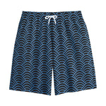 Blue And Black Japanese Pattern Print Cotton Shorts