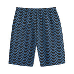 Blue And Black Japanese Pattern Print Cotton Shorts