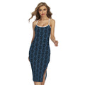 Blue And Black Japanese Pattern Print Cross Back Cami Dress