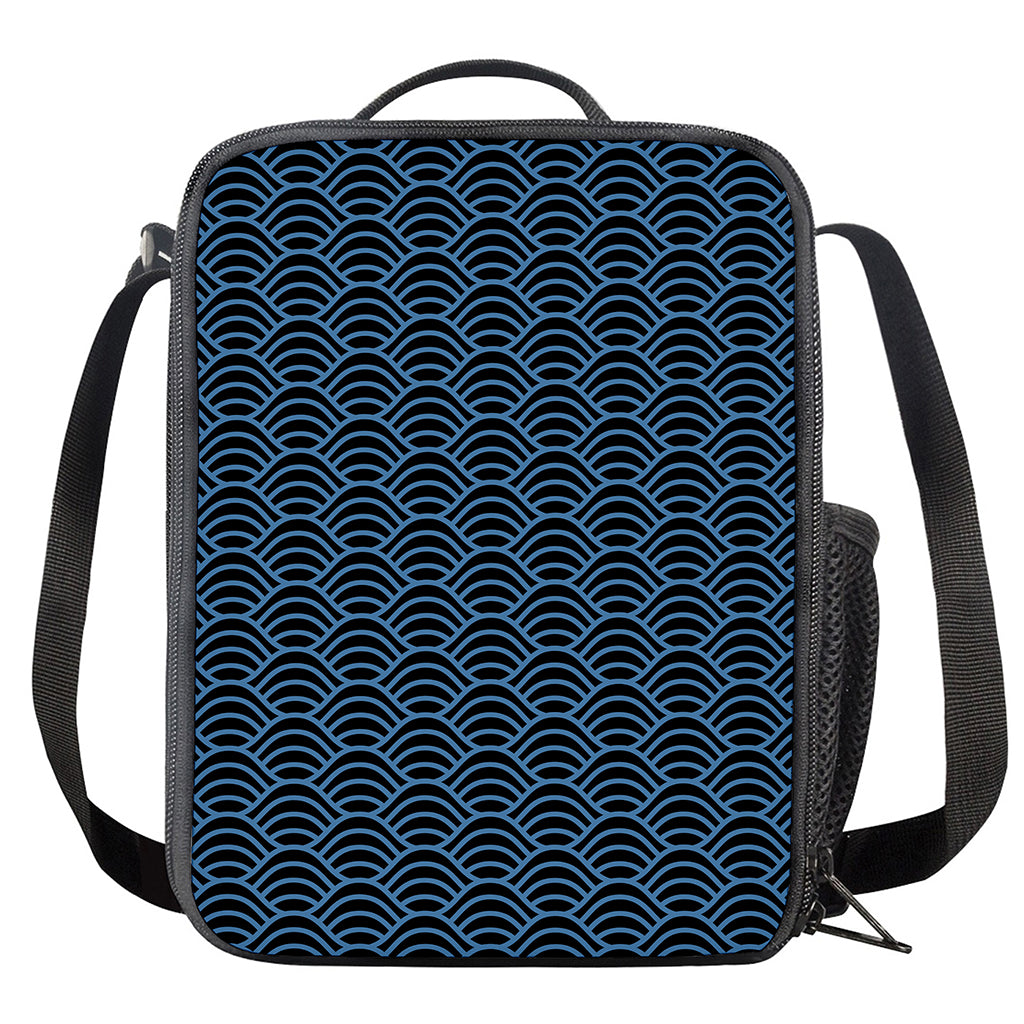 Blue And Black Japanese Pattern Print Crossbody Lunch Bag