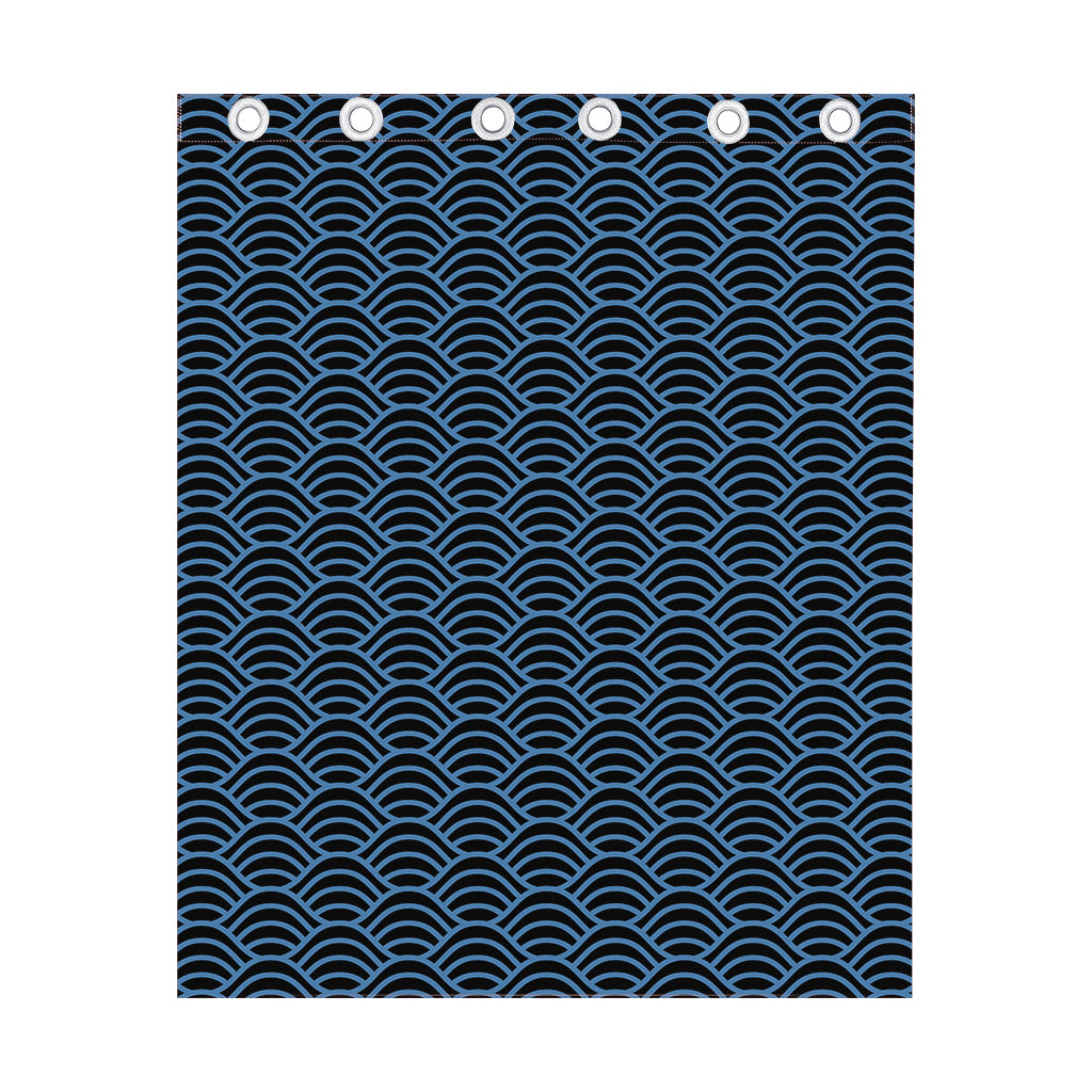 Blue And Black Japanese Pattern Print Curtain