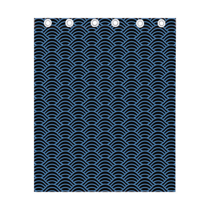 Blue And Black Japanese Pattern Print Curtain