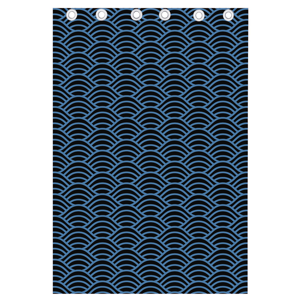 Blue And Black Japanese Pattern Print Curtain