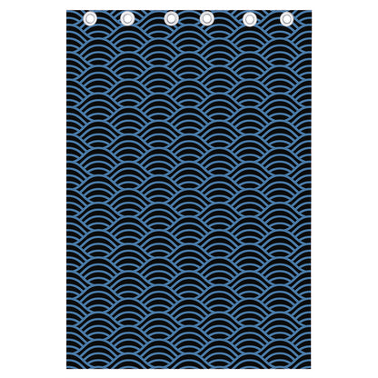 Blue And Black Japanese Pattern Print Curtain