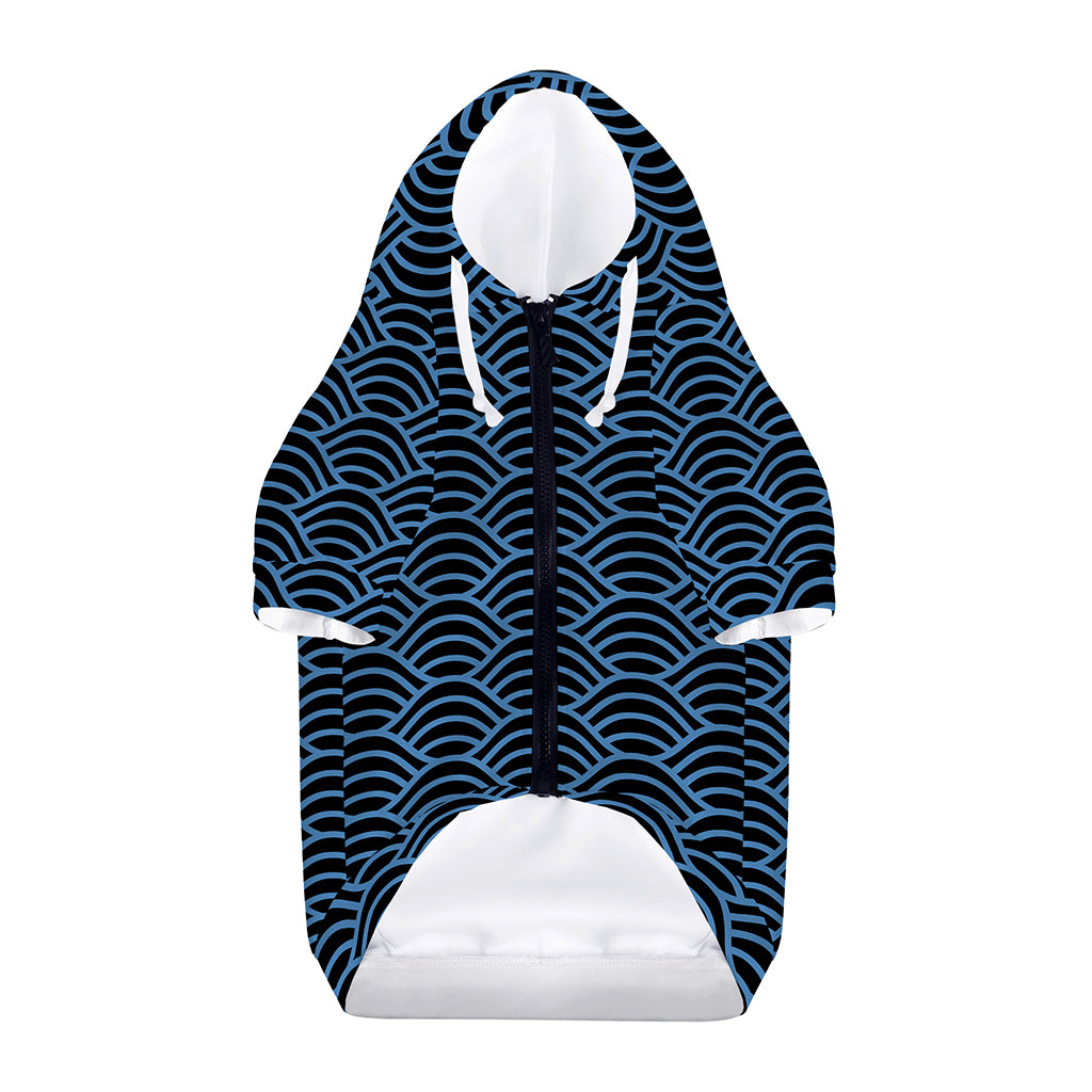 Blue And Black Japanese Pattern Print Dog Zip Up Hoodie