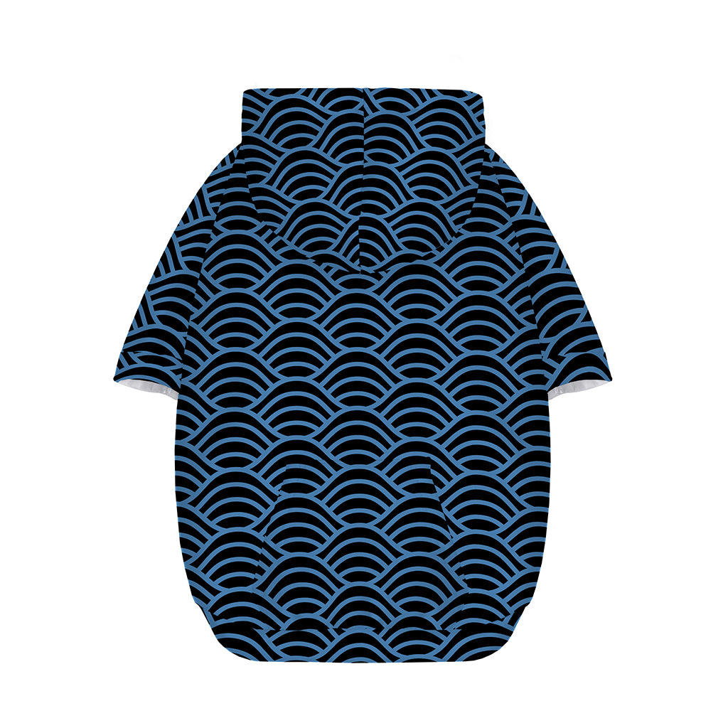 Blue And Black Japanese Pattern Print Dog Zip Up Hoodie