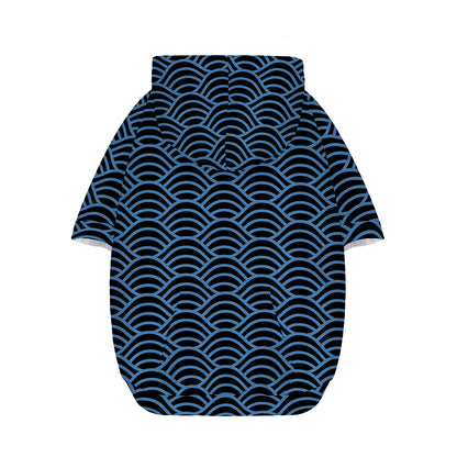 Blue And Black Japanese Pattern Print Dog Zip Up Hoodie
