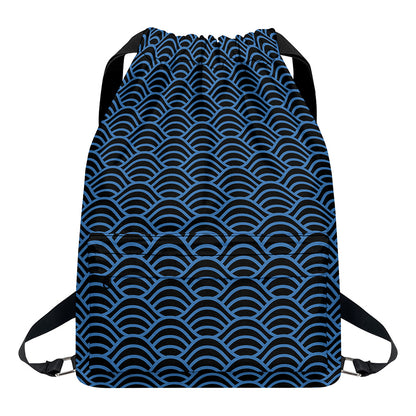 Blue And Black Japanese Pattern Print Drawstring Backpack