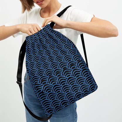 Blue And Black Japanese Pattern Print Drawstring Backpack