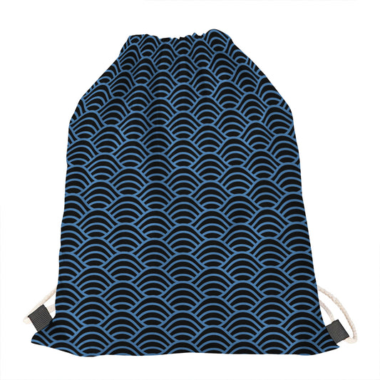 Blue And Black Japanese Pattern Print Drawstring Bag