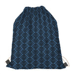 Blue And Black Japanese Pattern Print Drawstring Bag