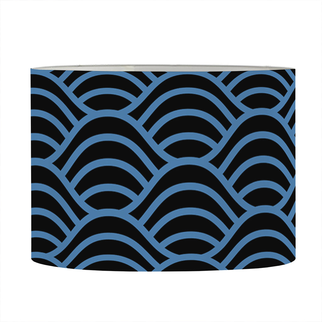 Blue And Black Japanese Pattern Print Drum Lamp Shade