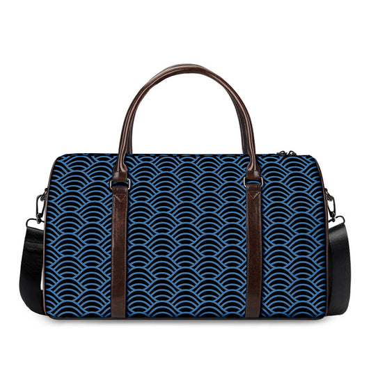 Blue And Black Japanese Pattern Print Duffle Bag