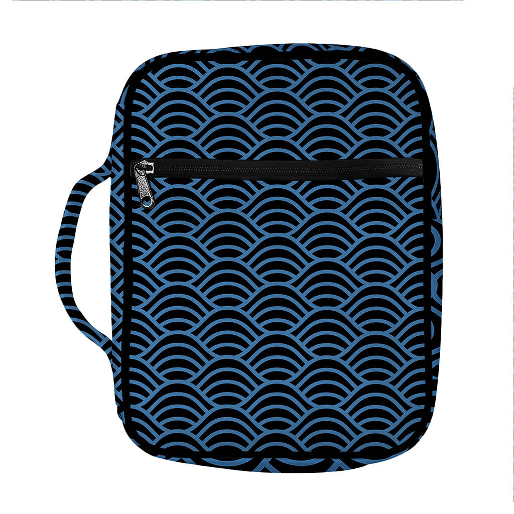 Blue And Black Japanese Pattern Print Front Pocket Bible Bag
