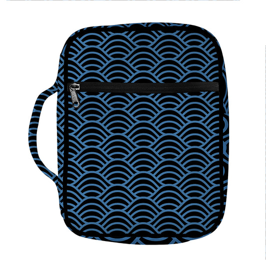 Blue And Black Japanese Pattern Print Front Pocket Bible Bag