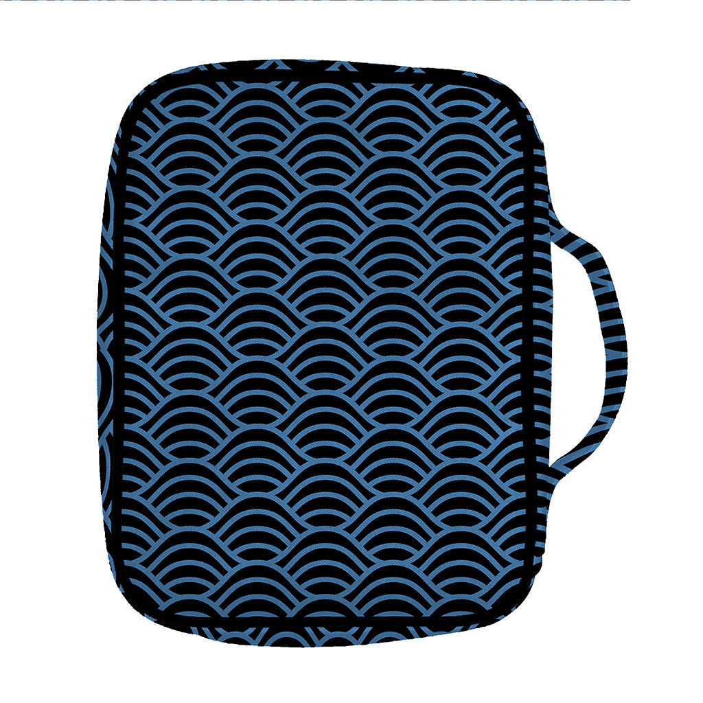 Blue And Black Japanese Pattern Print Front Pocket Bible Bag