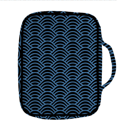 Blue And Black Japanese Pattern Print Front Pocket Bible Bag