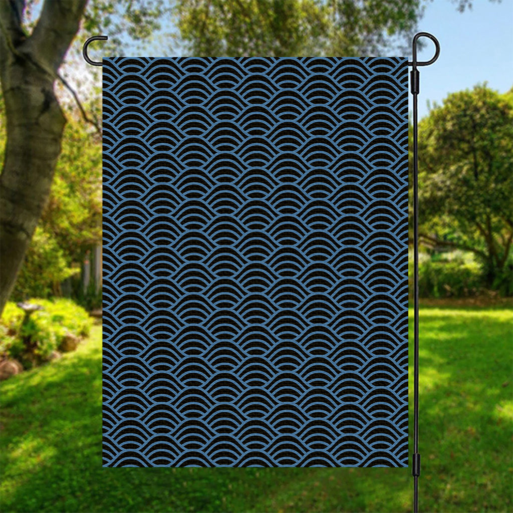 Blue And Black Japanese Pattern Print Garden Flag