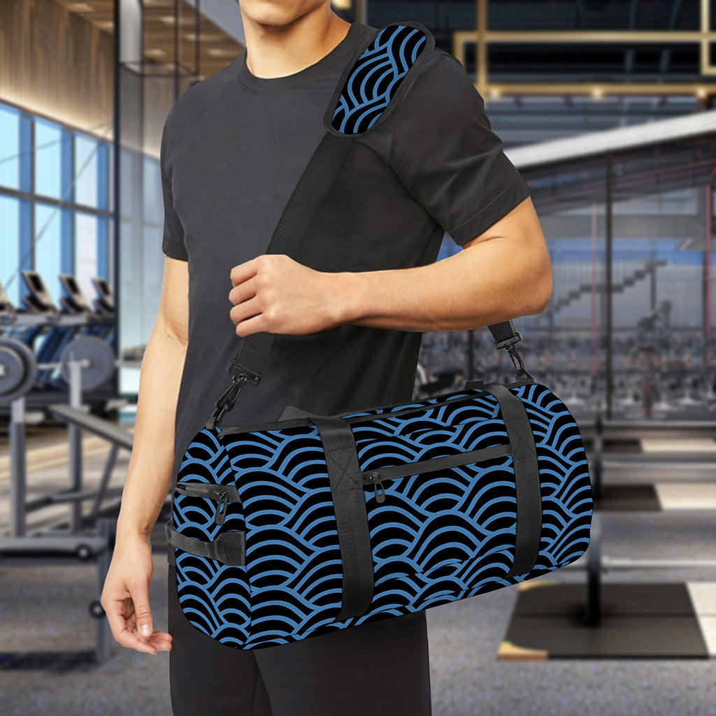 Blue And Black Japanese Pattern Print Gym Bag