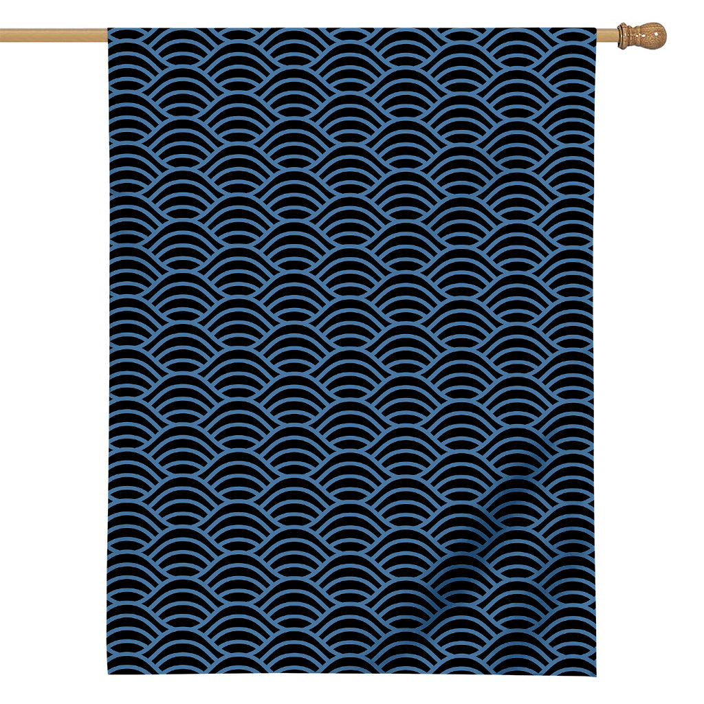 Blue And Black Japanese Pattern Print House Flag