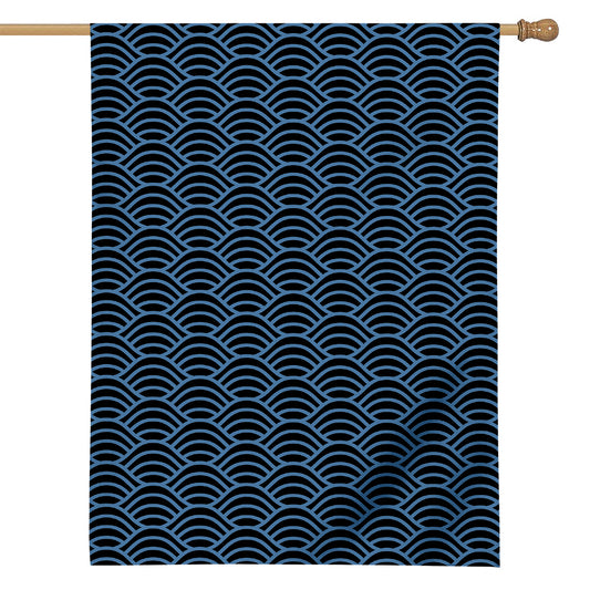 Blue And Black Japanese Pattern Print House Flag