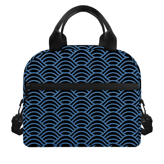 Blue And Black Japanese Pattern Print Insulated Lunch Bag