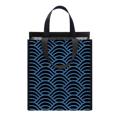 Blue And Black Japanese Pattern Print Insulated Lunch Tote