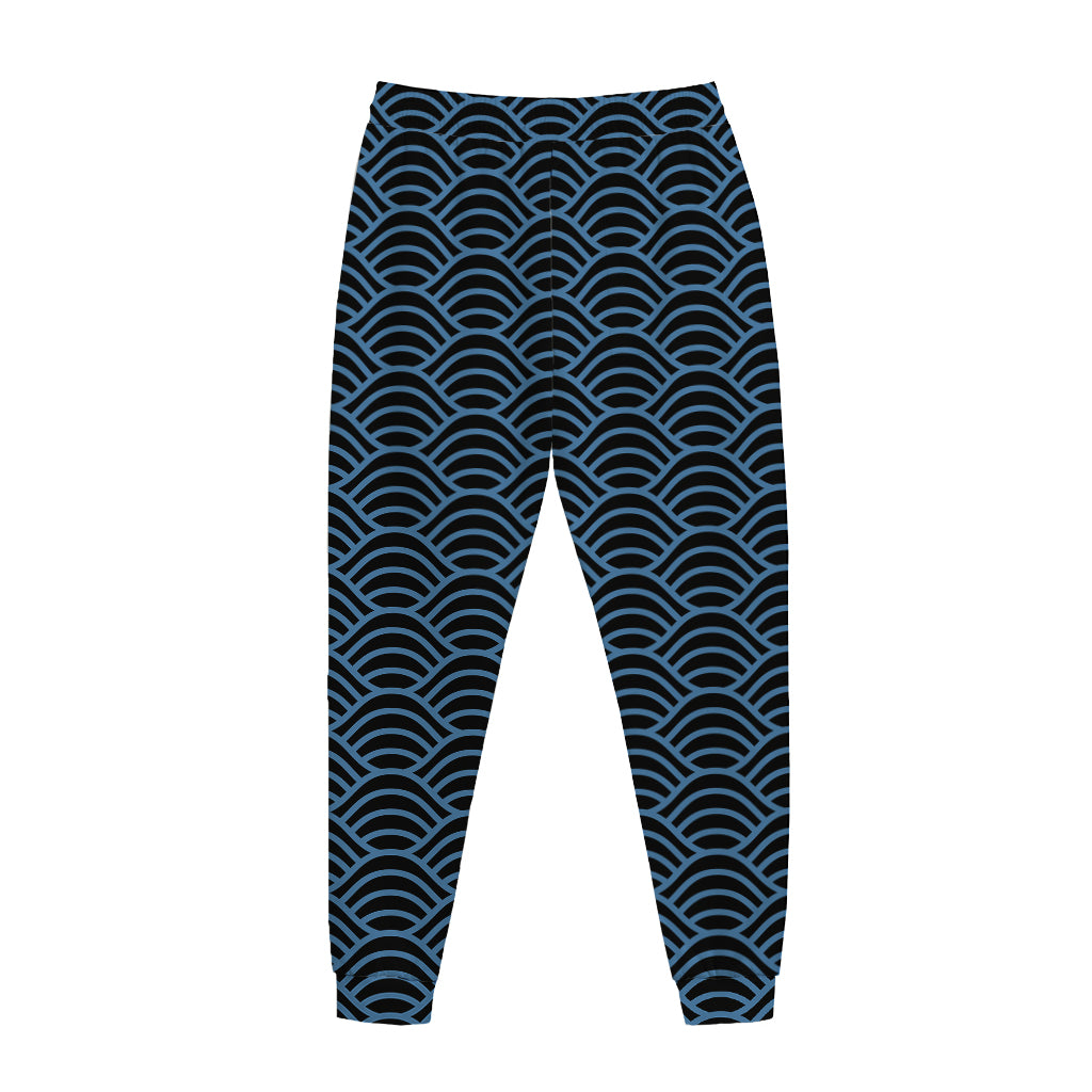 Blue And Black Japanese Pattern Print Jogger Pants