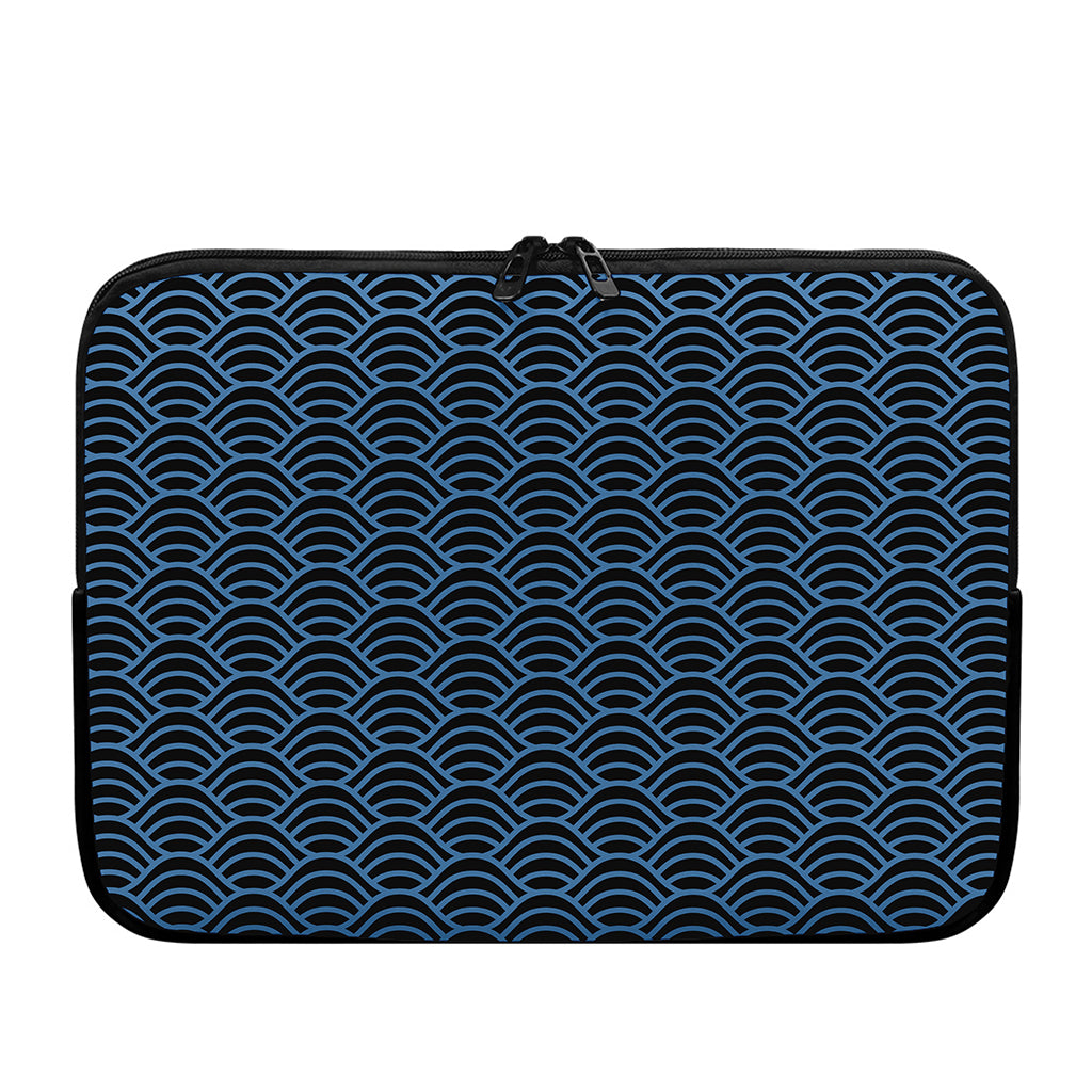 Blue And Black Japanese Pattern Print Laptop Sleeve