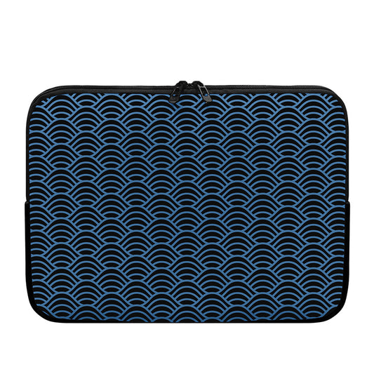 Blue And Black Japanese Pattern Print Laptop Sleeve