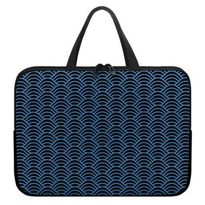 Blue And Black Japanese Pattern Print Laptop Sleeve With Handle